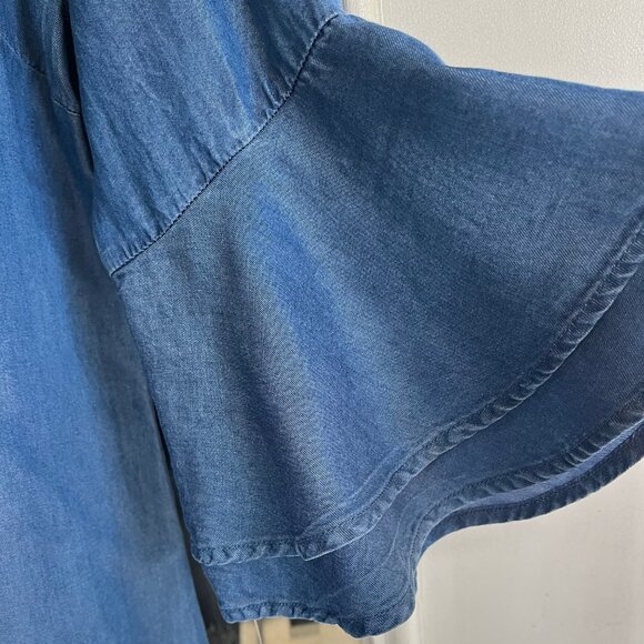 Zac & Rachel V-Neck Tunic Flutter Sleeve Large Women's Lightweight Blue Denim - Picture 3 of 9